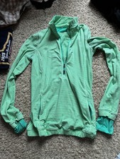 lululemon quarter zip women yellow green stripe top jacket size 4 picture