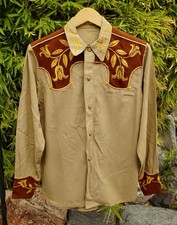 Vtg 1940s 1950s Western Shirt Half Zip Cowboy Embroider Cowgirl Women Rockabilly picture
