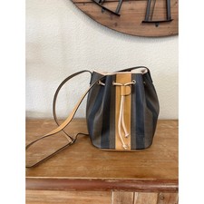 Fendi Pequin Bucket Bag Brown Stripes Tan Leather Trim Vintage picture