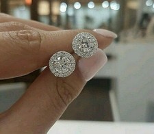 4 Ct Halo Round Cut VVS/D Lab Created Stud Earrings 14K White Gold Push Back 8mm picture