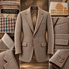 Brooks Brothers Vintage 80s Sport Coat Men 40 Houndstooth Windowpane Wool Blazer picture