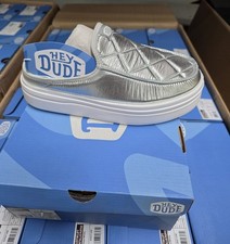 Hey Dude Austin Lift Metallic Puffer Silver/White Women Size 8 NEW picture