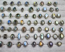 Multi Labradorite Gemstone 925 Sterling Silver Plated Wholesale Lot Design Rings picture