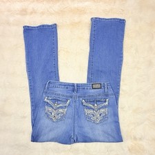 Y2K Earl Jeans Sz US6/AU10 Bootcut Mid Rise Rhinestone Embroidered Western Glam picture