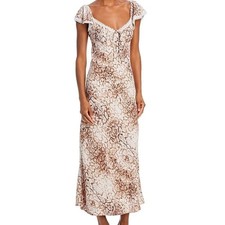 WAYF Melissa Maxi Dress S Small NWT Brown Python Snake Print Lace Off Shoulder picture
