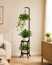 Bamworld Hanging Plant Stand Indoor Corner Tall Plant Shelf Outdoor Black picture