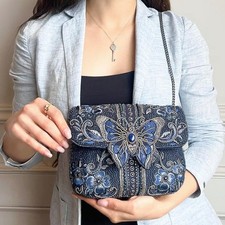 Mary Frances Blue Alchemy Butterfly Crossbody Beaded Bag Floral Handbag Purse NW picture