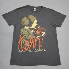 Korn Follow The Leader Shirt Mens Medium Gray Double Sided Graphic Band Nu Metal picture