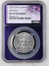 2026 ASCENSION ISLAND ANTIQUED 1/2 OZ .999 SILVER coin Greenman Traderbea S$1 picture