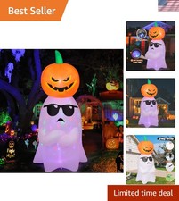 Adorable 6.2 FT Ghost Inflatable with Pumpkin - Bright LED Yard Decoration picture