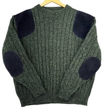 VTG Orvis Marled Green Wool Crewneck Sweater Shoulder Elbow Patch L 90s Hunting picture