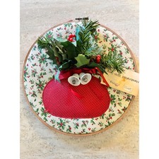 Vintage Handcrafted Christmas Embroidery Hoop Wall Hanging Holly Berries 10in picture