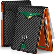 GSOIAX Slim Wallet for Men Rfid Blocking Leather Bifold Front Pocket Carbon Fibe picture