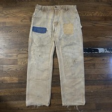 American Vintage Carhartt 90s Made In USA Distressed Patched Double Knee Pants picture