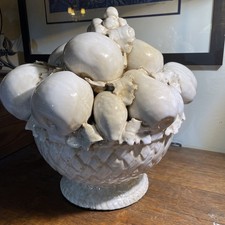 Vintage Italian Blanc De Chine Ceramic Fruit Basket Topiary Centerpiece 15” picture
