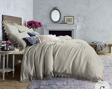 Wamsutta Vintage Evelyn King Duvet Cover Gray Linen Blend Button Closure picture