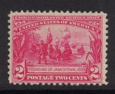 Scott 329- MH, crease- 2c Founding, 1607- Jamestown Commemoratives- 1907, mint picture