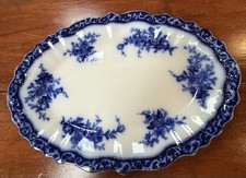 Antique Scalloped Touraine Flow Blue 15” Serving Platter picture