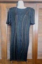 VTG Size 14 Styleworks Black  Silk Dress with Beaded Design   picture