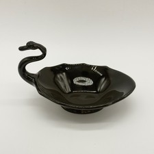 Vtg. Viking Glass Epic Swan Candy Dish Ebony Black Glass Bowl picture