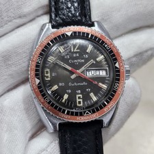 Vintage Automatic Clinton World Time Mens Watch Day/Date Orange Runs* Project* picture