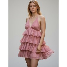 Lulu’s The Party's Tier Mauve Pink Organza Tiered Backless Mini Dress NWT Large picture