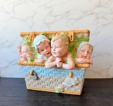 Rare Large Heubach Babies In A Basket German Bisque Figurine Piano Baby picture