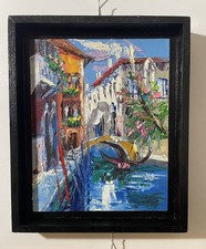 Venice Canal Gondola Colorful Italian Cityscape Original Oil Painting Framed picture