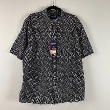 Chaps Easy Care Floral Button Shirt Size XL Black White Short Sleeve picture