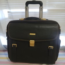 VTG Brooks Brothers Pebbled BROWN Leather Rolling Carry-On Suitcase Lock & Key picture