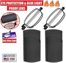 2× Metal Compact Folding Anti-Blue Light Reading Glasses With Carrying Case USA picture