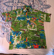 Vintage 80s/90s Van Cort Hawaiian Shirt — Green Tropical Surf Print, M picture