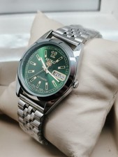  Vintage Automatic Seiko Refurbished GreenDial Day / Date Men's Wrist Watch  picture
