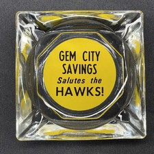 Vintage QUINCY Illinois Gem City Savings Salutes the Hawks Advertising Ashtray  picture