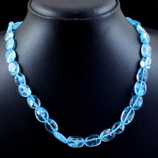 190.00 Cts Natural Single Strand Blue Aquamarine Oval Beads Necklace NK 19E92 picture