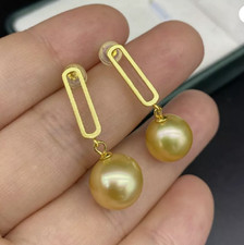 Beautiful AAA+ 11-12mm Natural South Sea Gold Pearl Earrings 14k picture