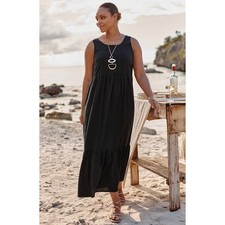 J. Jill Black Striped Tiered Maxi Dress Women XS Lagenlook Sleeveless Smocked picture
