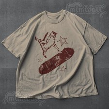 Vintage Y2K Skateboard Cat Tee Retro 90s Aesthetic Grunge Top picture