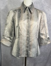 Hilton Hollis Faux Python Crocodile Print Jacket Blouse Gray Taupe -Size 8 Lined picture