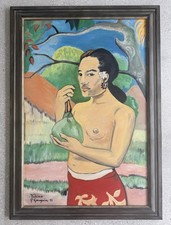 VINTAGE PAUL GAUGUIN PAINTING REPRO WOMAN WITH A MANGO VAHINE NO TE VI 1893 MCM picture