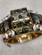 Stunning Vintage Goldtone Unsigned Alice Caviness Huge Rhinestone Cuff Bracelet picture