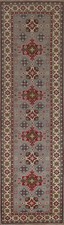 Gray/ Ivory Geometric Super Kazak Runner Rug 2' 8