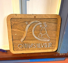Antique Rare Quicksilver official plaque, with original logo  Real wood 14x10 picture