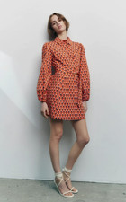 Zara Short Printed Dress Orange Belt Buckle BNWT picture