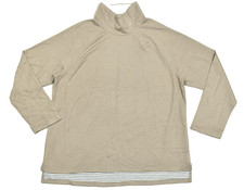 Chico's Weekends Women's Size 3 XL Tan Asymmetric Snap Funnel Neck Striped Trim picture
