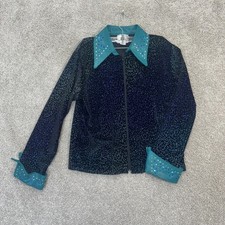 1849 Authentic Ranchwear Womens XL Blue Teal Cheetah Print Rhinestone Zip Jacket picture