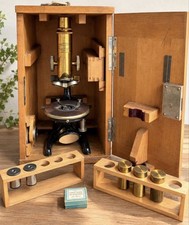 Antique W&H Seibert Wetzlar Brass Microscope No.24409 Wood Case Germany picture