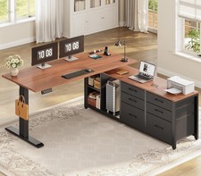 L Shaped Electric Standing Desk with 6 Drawers, Height Adjustable Computer Desk picture