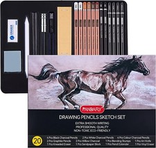 PANDAFLY Professional Colored Charcoal Pencils Drawing Set, 20 Pack Art Pencil K picture