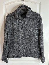 J.Crew Women’s S Black White Herringbone Cowl Neck Fleece Lined Pullover Top picture